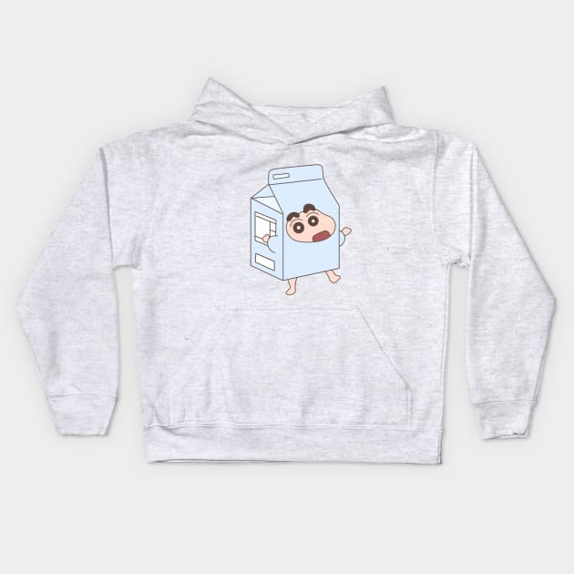 Crayon Shin-chan in a milk carton Kids Hoodie by Little Dreams